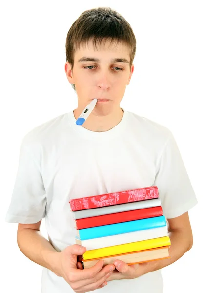 Άρρωστος φοιτητής με ένα βιβλία — Φωτογραφία Αρχείου