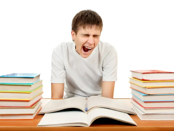 Estudante Cansado com Livros — Fotografia de Stock