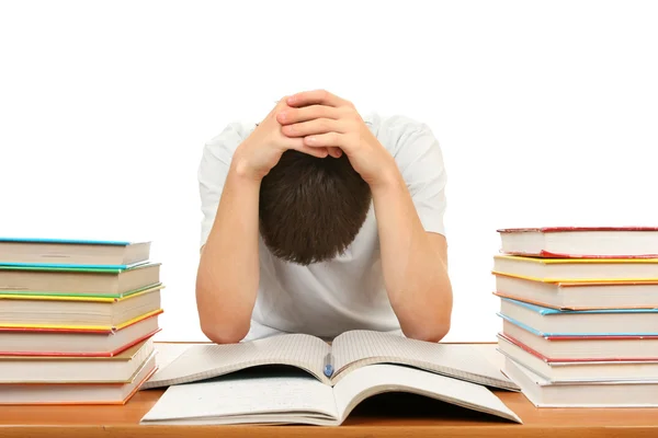 Estudante triste com livros — Fotografia de Stock