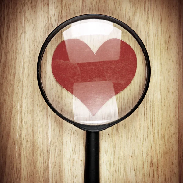 Forma del cuore nella lente d'ingrandimento — Foto Stock