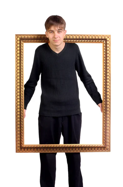Tiener in de houten Frame — Stockfoto
