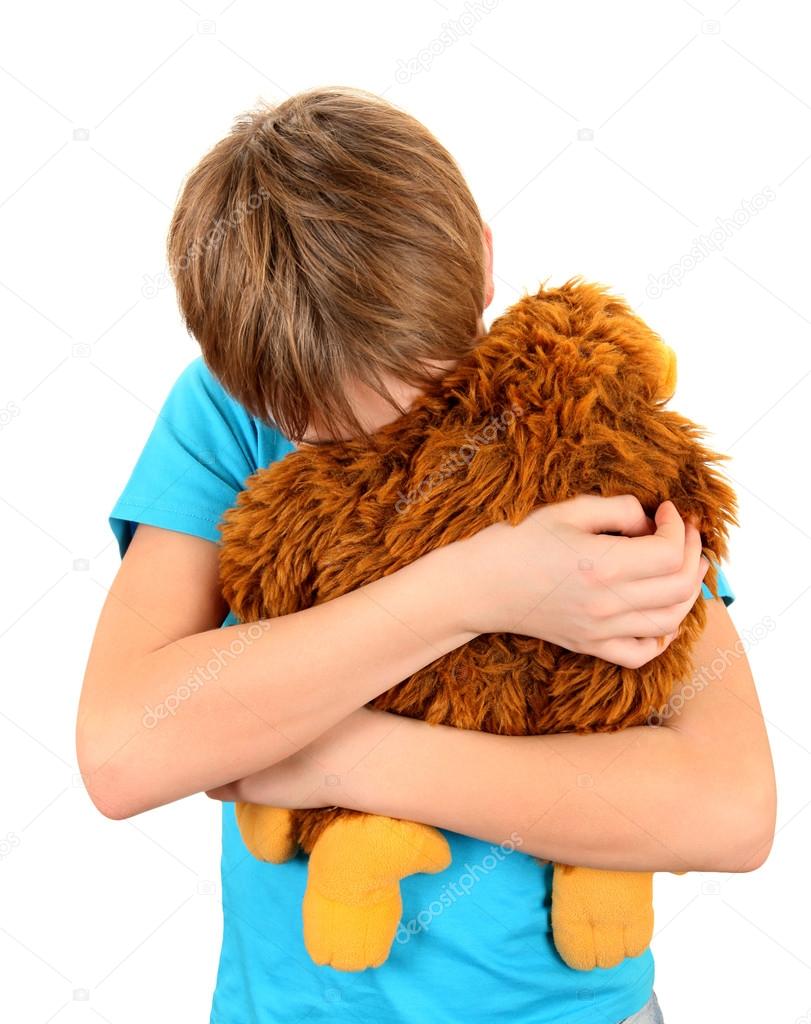 Sad Kid with Plush Toy