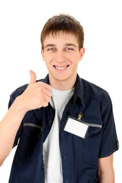 Teenager with a Blank Badge — Stock Photo, Image