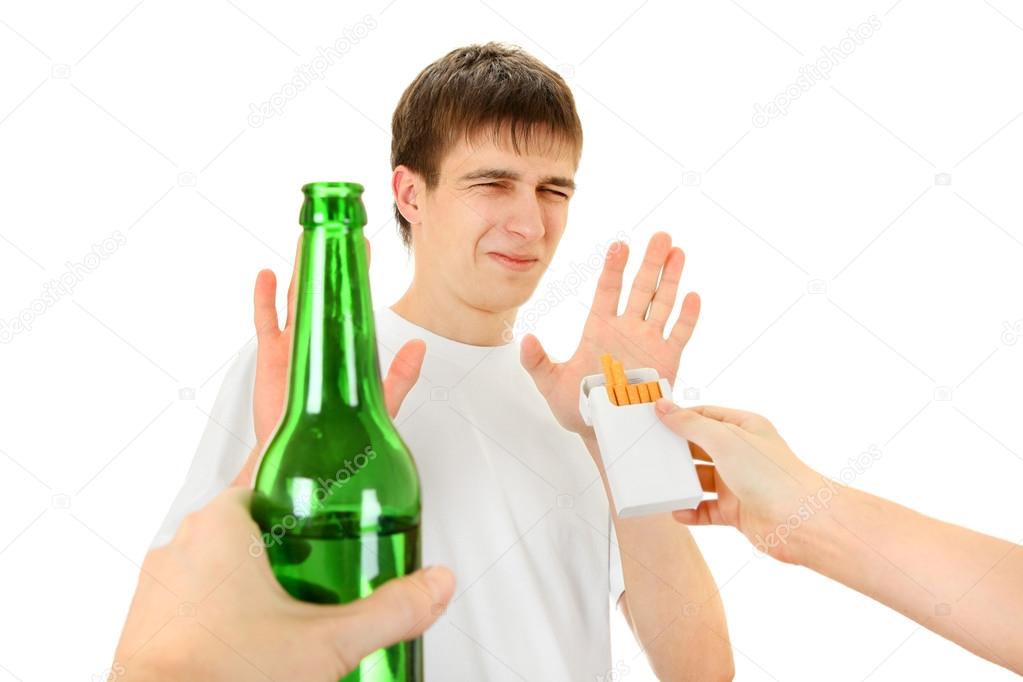 Teenager refuse a Cigarette and Beer