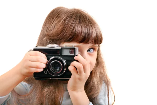 Niña con cámara fotográfica — Foto de Stock