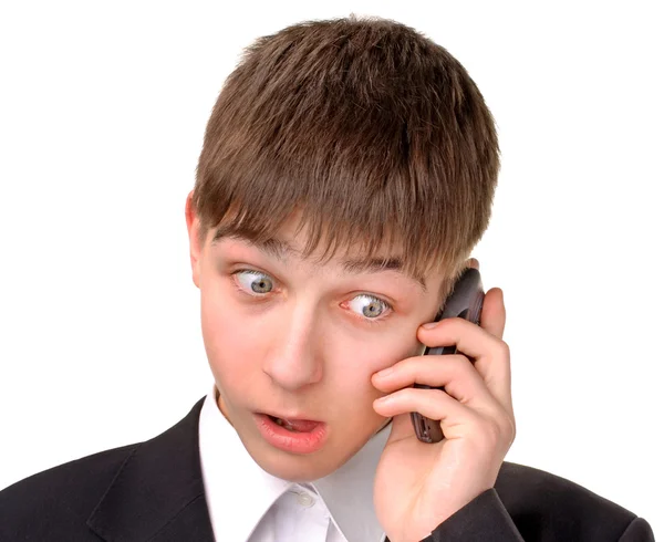 Adolescente surpreso com telefone — Fotografia de Stock