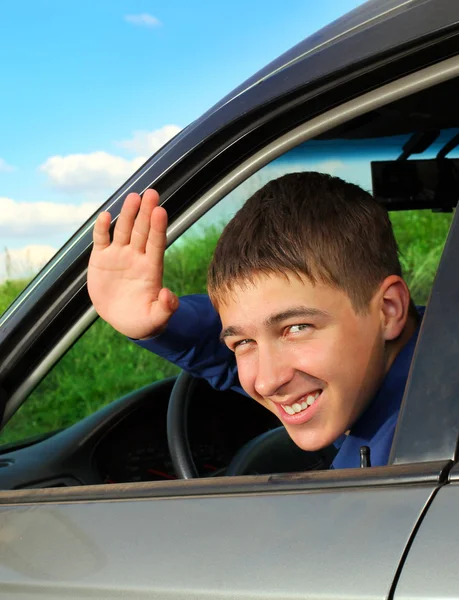 Teenager v autě — Stock fotografie