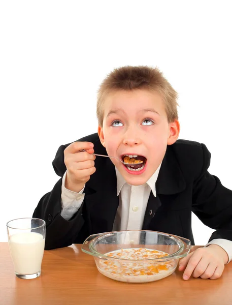 Schoolboy Eat — Stock Photo, Image