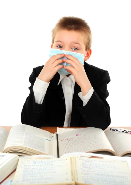 Schoolboy in Flu Mask — Stok fotoğraf