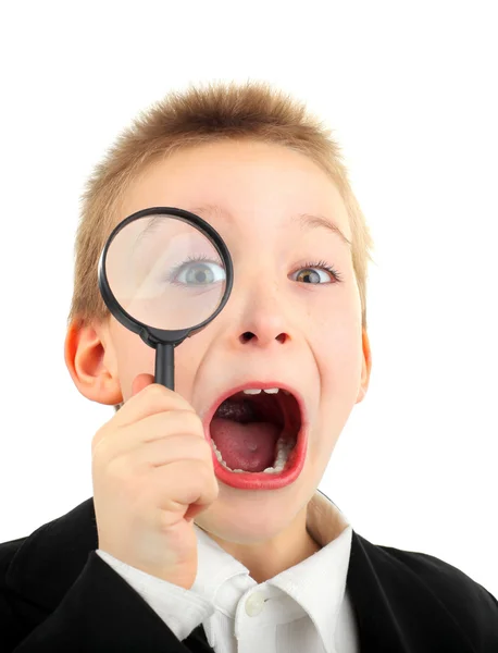 Kid with Magnifying Glass — Stock Photo, Image