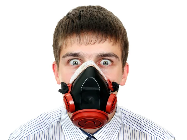 Uomo sorpreso in maschera a gas — Foto Stock