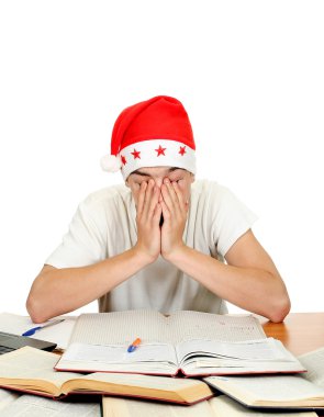 Noel Baba şapkası üzgün genç