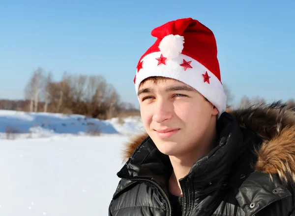 Teenager in Santa Hat — Stock Photo, Image