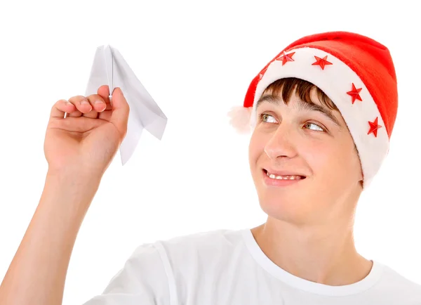 Adolescente con avión de papel — Foto de Stock