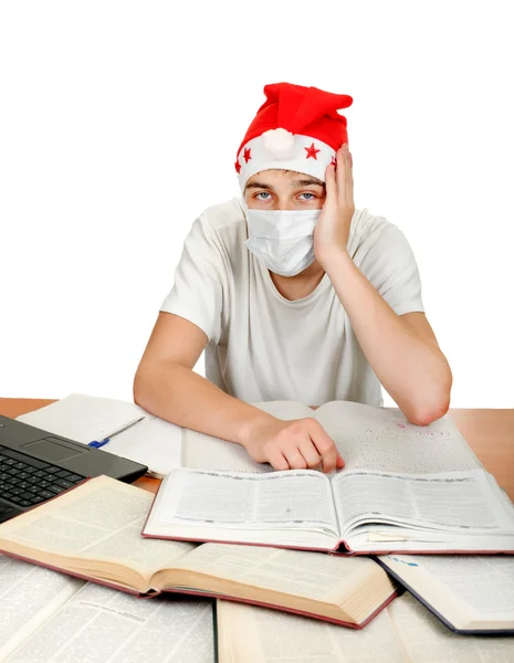 Kranker Student mit Weihnachtsmütze — Stockfoto