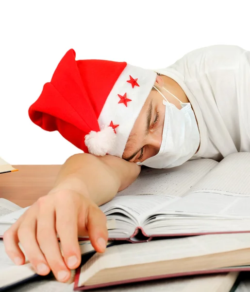 Ziek Student in Kerstman hoed — Stockfoto