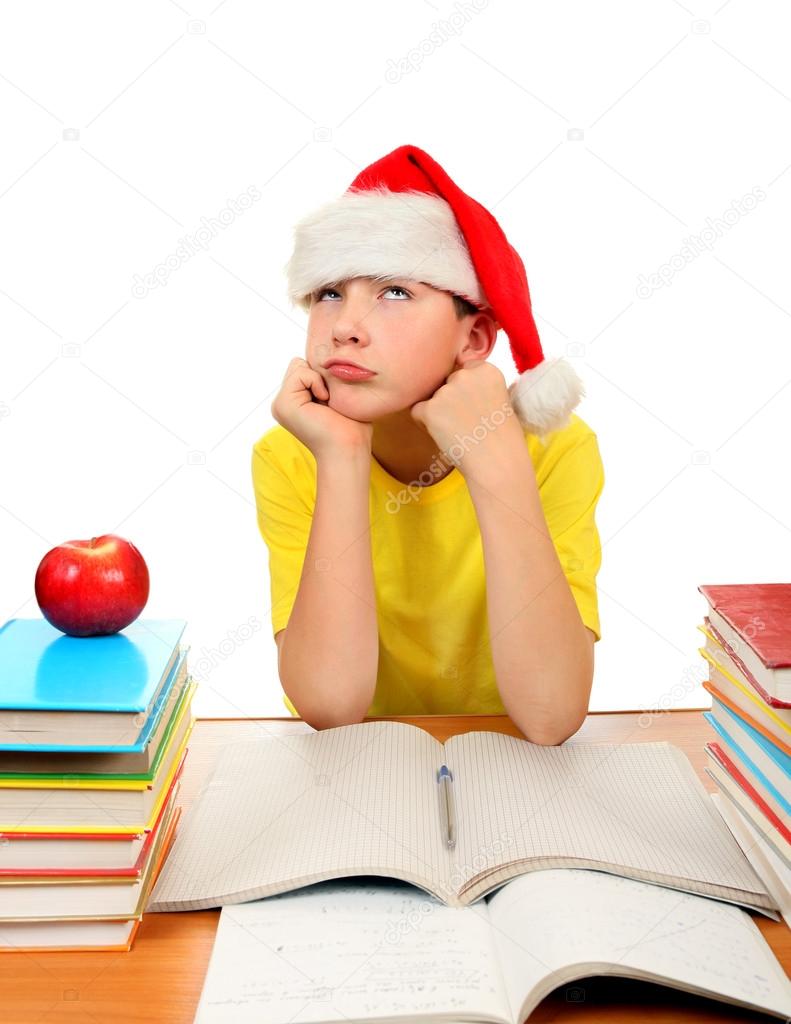 Schoolboy in Santa Hat