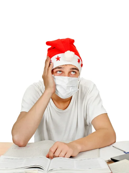 Estudante doente em Santa Hat — Fotografia de Stock