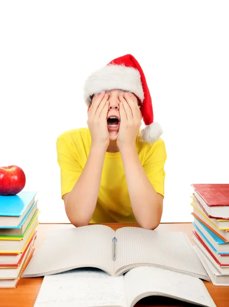 Niño cansado en Santa Sombrero — Foto de Stock