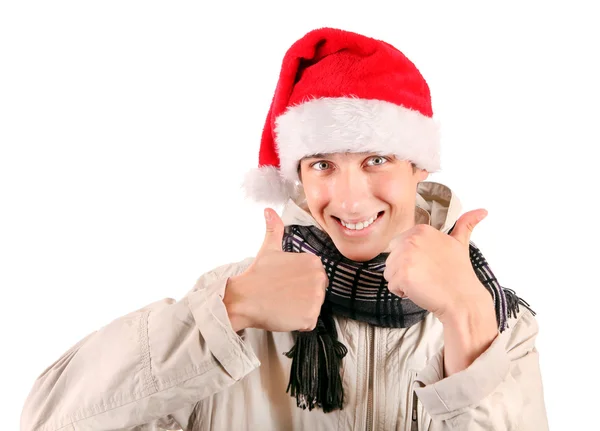 산타 모자에서 젊은 남자 — 스톡 사진