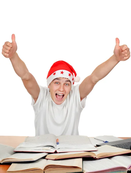 Estudiante feliz en sombrero de santa — Foto de Stock