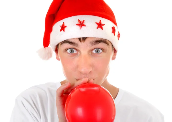 Teenager in Santa Hat — Stock Photo, Image