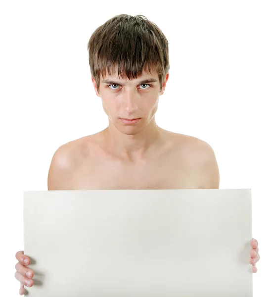 Mladý muž s prázdné desky — Stock fotografie