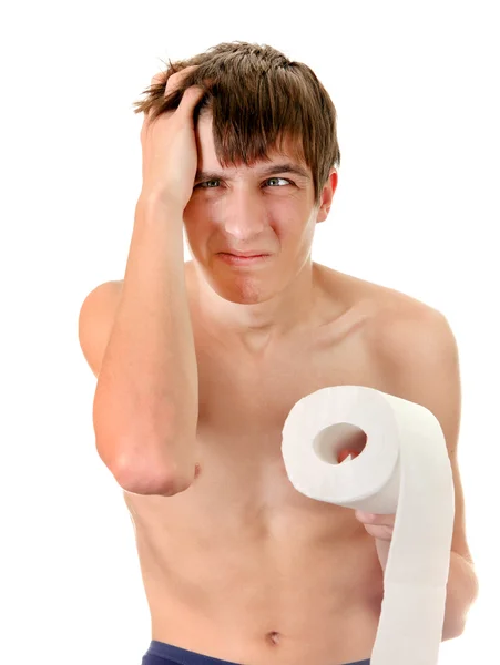 Junger Mann mit Toilettenpapier — Stockfoto