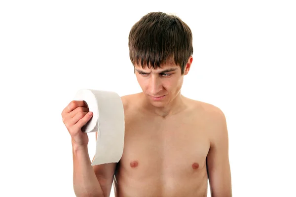 Junger Mann mit Toilettenpapier — Stockfoto