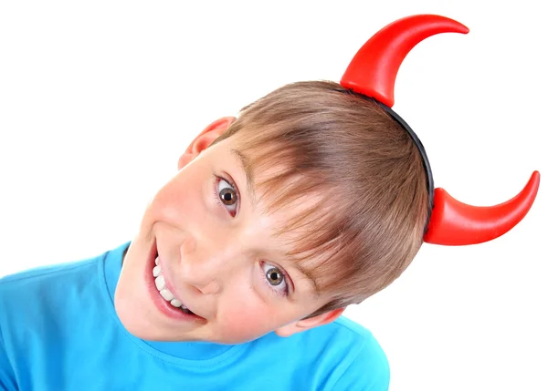 Enfant avec des cornes diaboliques — Photo