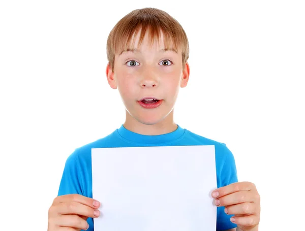 Niño con papel en blanco —  Fotos de Stock