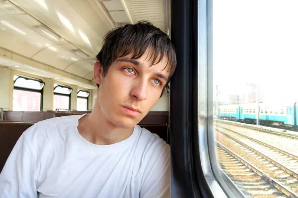 Uomo triste nel treno — Foto Stock