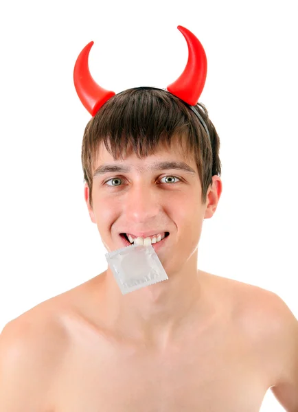 Young Man with Condom — Stock Photo, Image