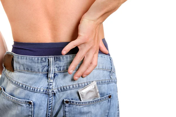 Preservativo in tasca Jeans — Foto Stock