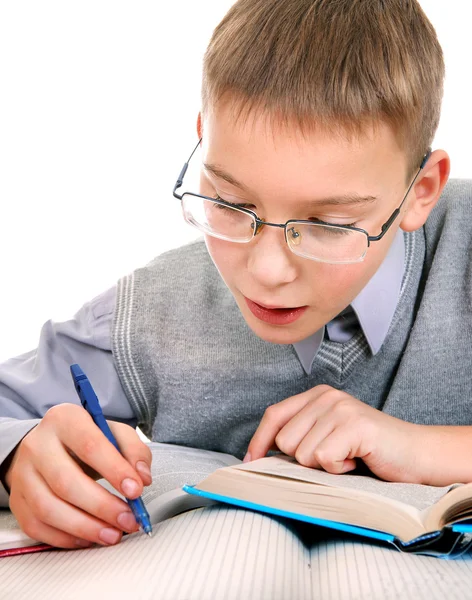 Schooljongen doet huiswerk — Stockfoto