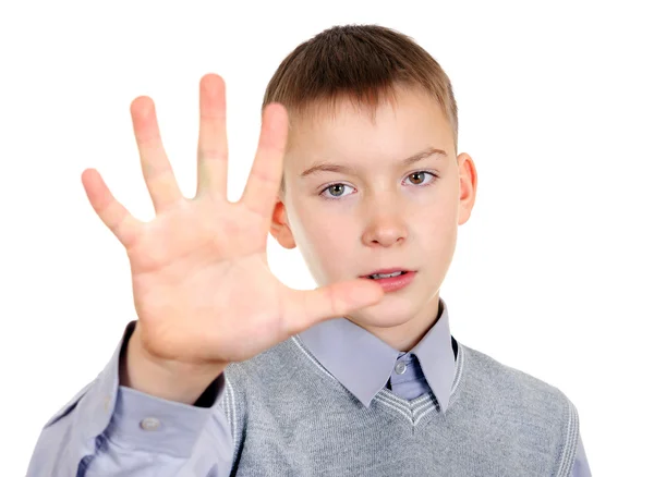 Ragazzo con Gesto delle Palme — Foto Stock