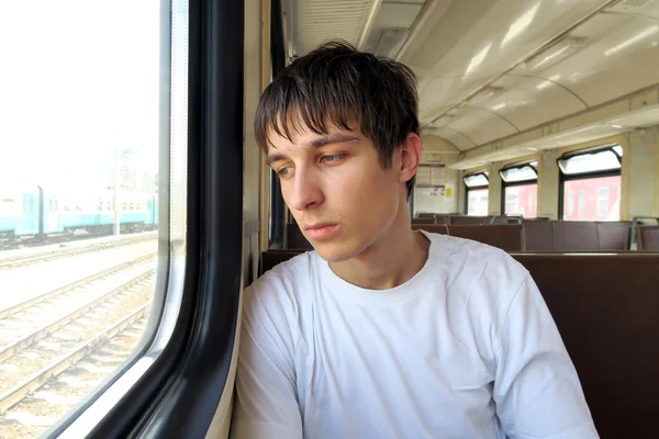 Uomo triste nel treno — Foto Stock