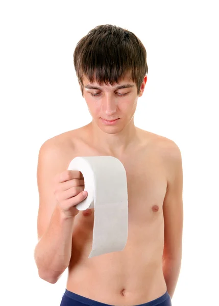 Junger Mann mit Toilettenpapier — Stockfoto