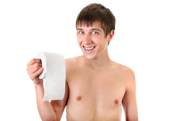 Młody człowiek z papieru toaletowego — Zdjęcie stockowe