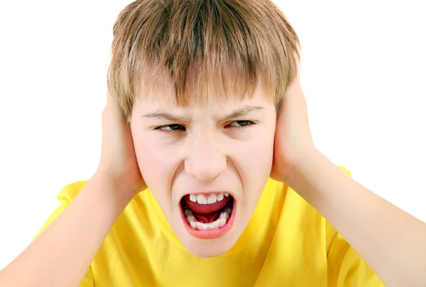 Displeased Kid close the Ears — Stock Photo, Image