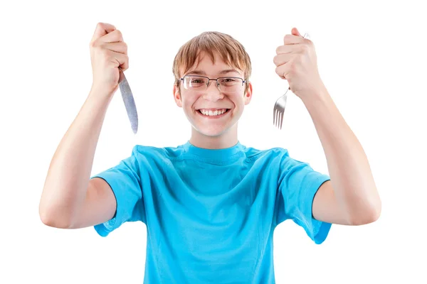 Teenager with Cutlery — Stock Photo, Image