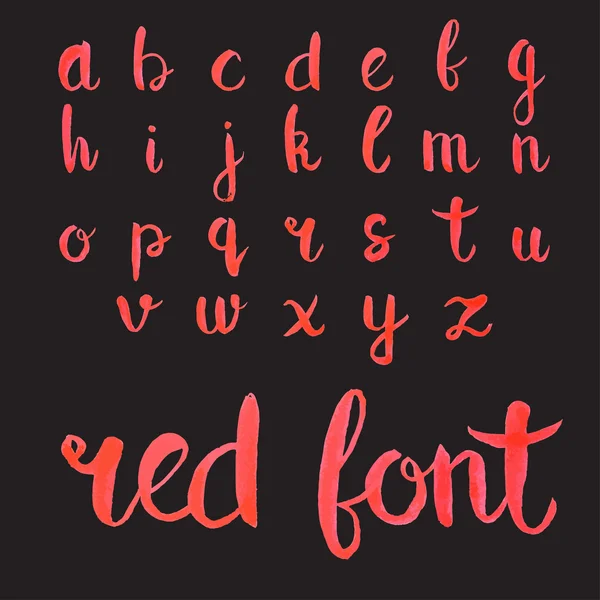 디자인에 대 한 손 그려진된 빨간 잉크는 붓글씨 폰트입니다. 검은 바탕에 빨간색 알파벳. — 스톡 벡터