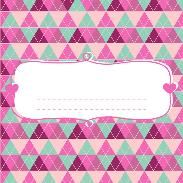 Baby shower card per bambina, toni pastello rosa, ornamento geometrico con cornice per il tuo testo  . — Vettoriale Stock