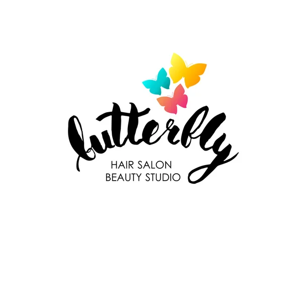 Logo pernikahan desain logo, gaya templat logo yang elegan. Logo pernikahan dengan kupu-kupu dan bunga - Stok Vektor
