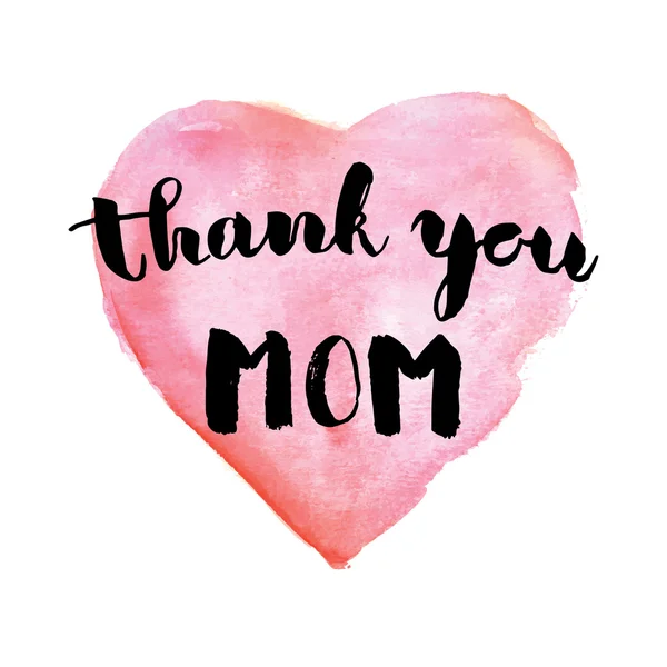 Saludo tarjeta acuarela. Día de la madre.Gracias mamá.Fondo dibujado a mano colorido con colores rosa y violeta . — Vector de stock