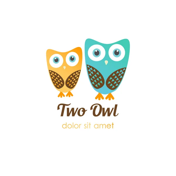 Two owl logos in flat style. Vector logotype for shop, entertaiment, education company, school, kindergarden, library and other — Stock Vector