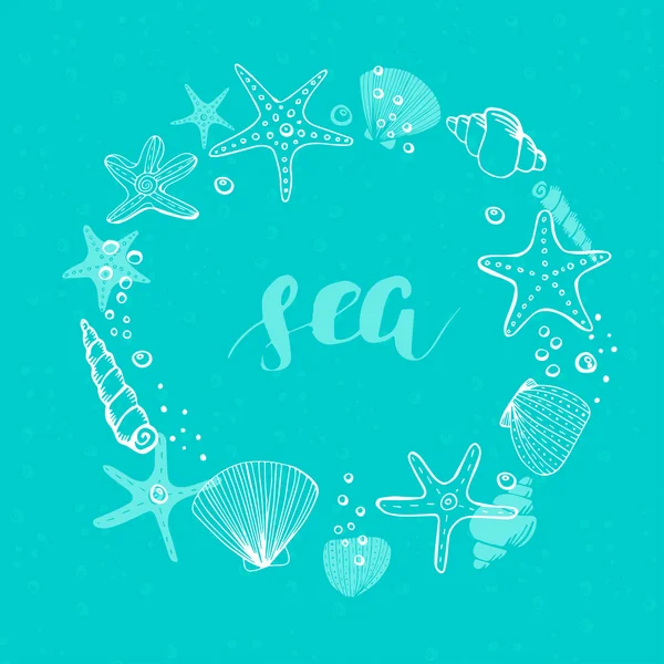 Summer Vector Circle Frame. Fundo do vetor com conchas, estrelas do mar e corais . — Vetor de Stock