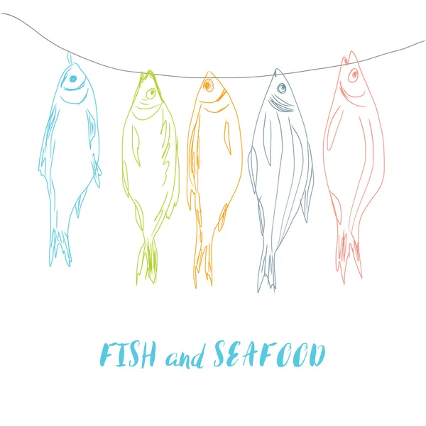 アブストラク多色魚を使用したレストランメニューデザイン. — ストック写真