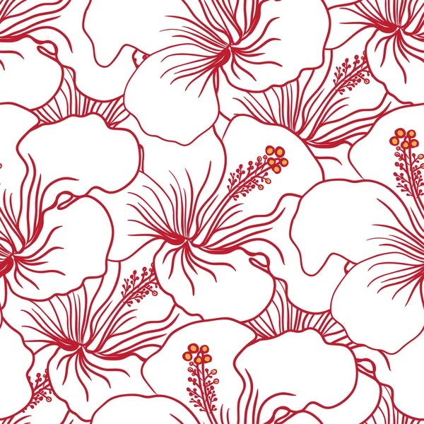 Red and White Hibiscus Seamless Pattern. Hawaiian Aloha Shirt Background. — Stock Photo, Image