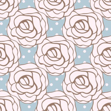 Gül kontür ile Seamless modeli. vektör çizim.